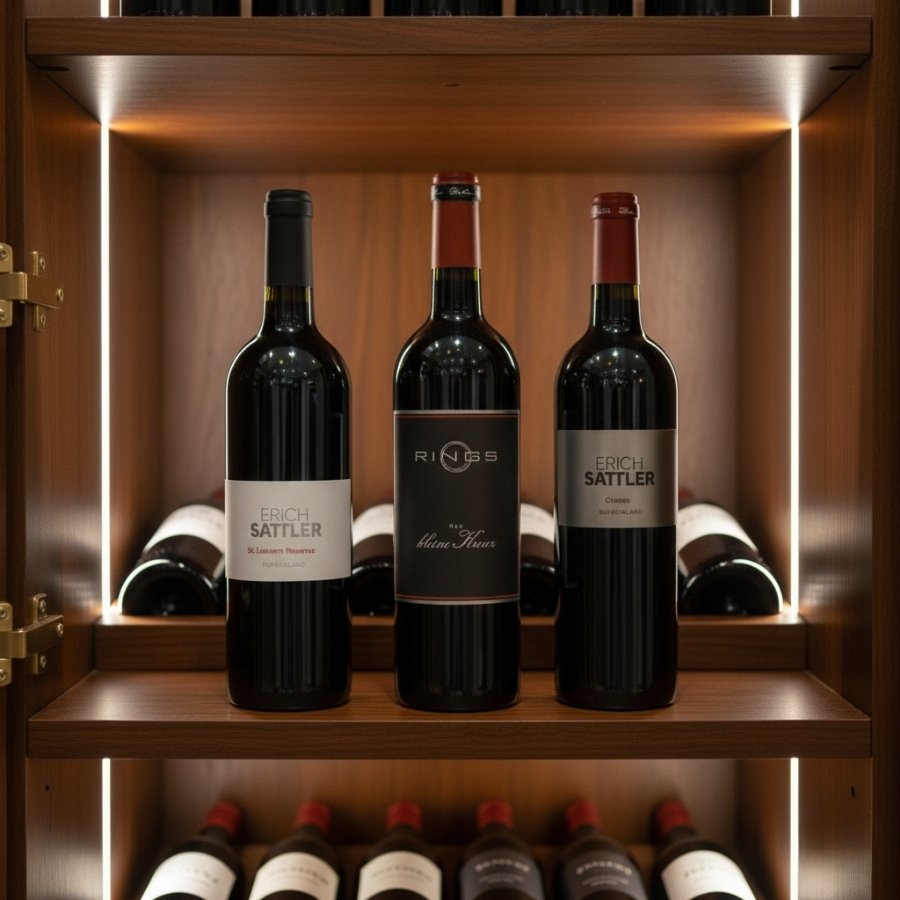 mehrere Saint Laurent Weine in Schrank